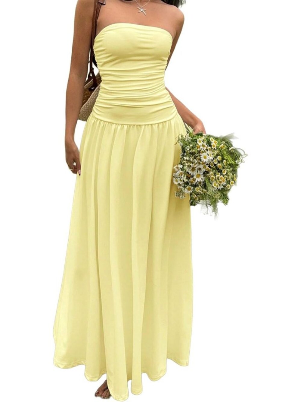 Strapless A-Line Maxi Dress for Women - Long Summer Dress with Drop Waist Style